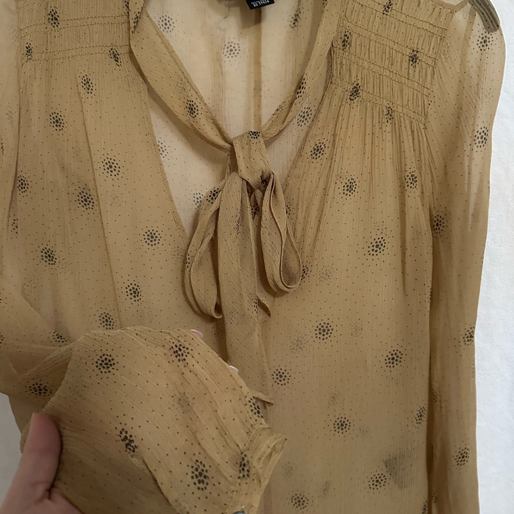 Club Monaco silk dark Beige Blouse with Tie Detail